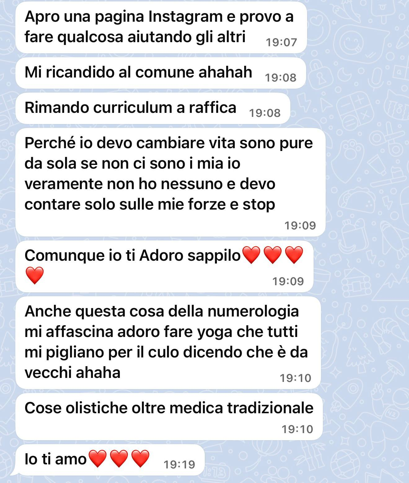 Messaggi di una cliente che dopo l’analisi riconosce una nuova direzione